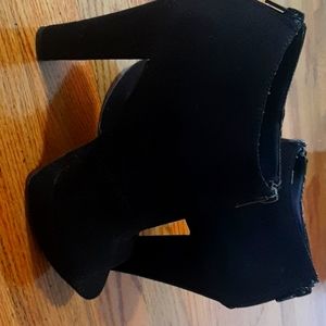 Black suede platform heels